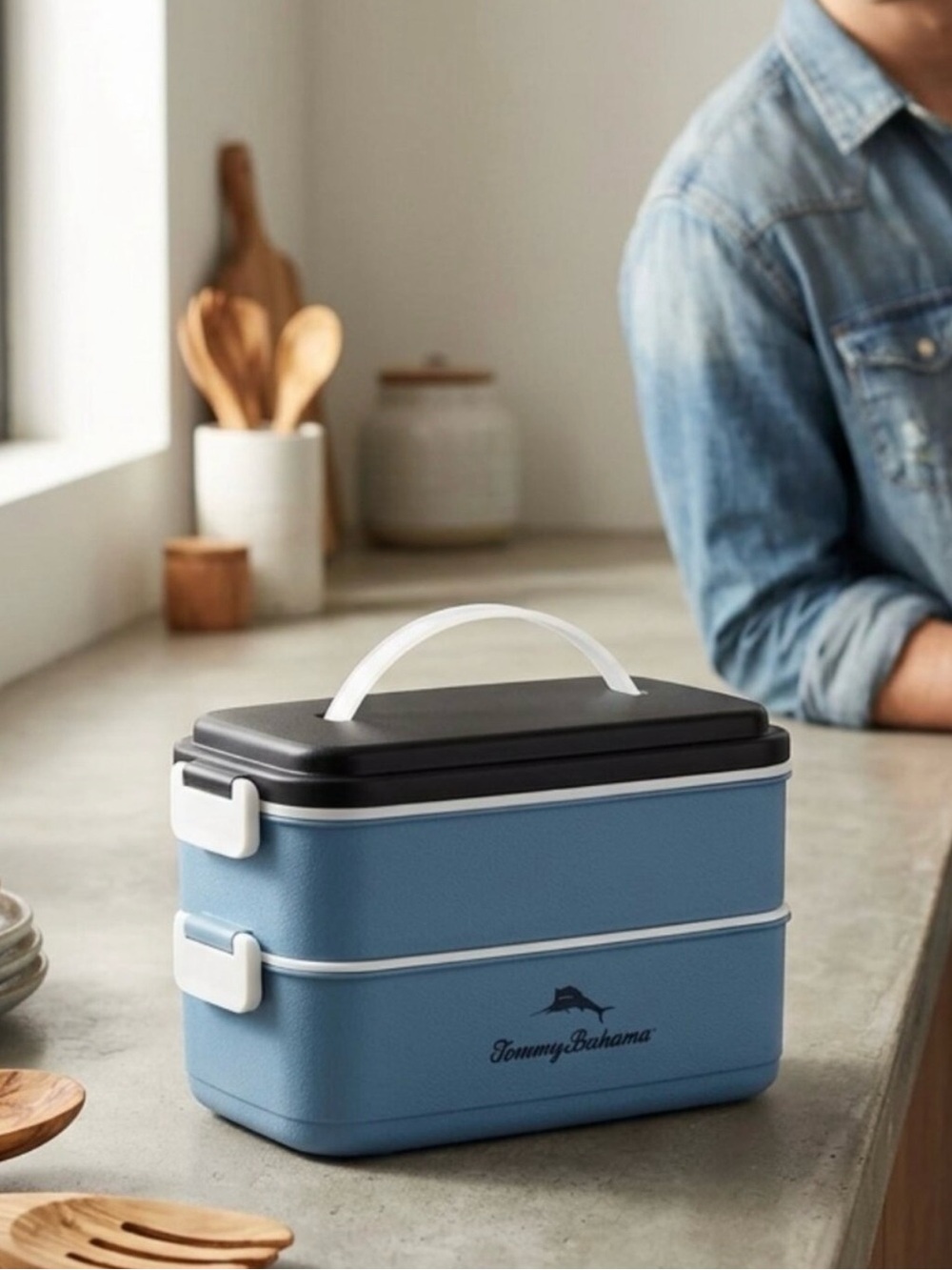 Tommy Bahama Bento Box 3-Tier Lunch Container  Blue New in Box Sealed Plastic